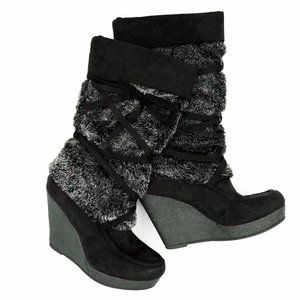 Decree Faux Fur Lace Up Wedge Boots